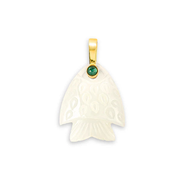 White Onyx Fish Pendant in Yellow Gold