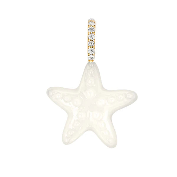 Small White Onyx Sea Star Pendant in Yellow Gold