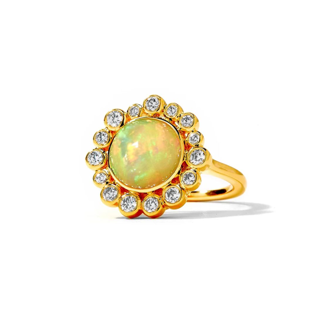 Cosmic Opal Cabochon Ring in Yellow Gold