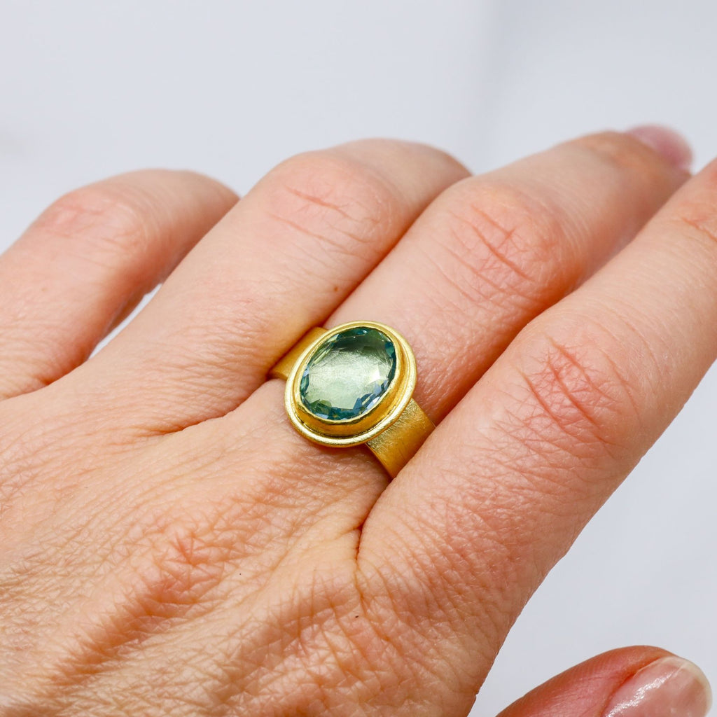 Freeform Rosecut Aquamarine Ring in Yellow Gold