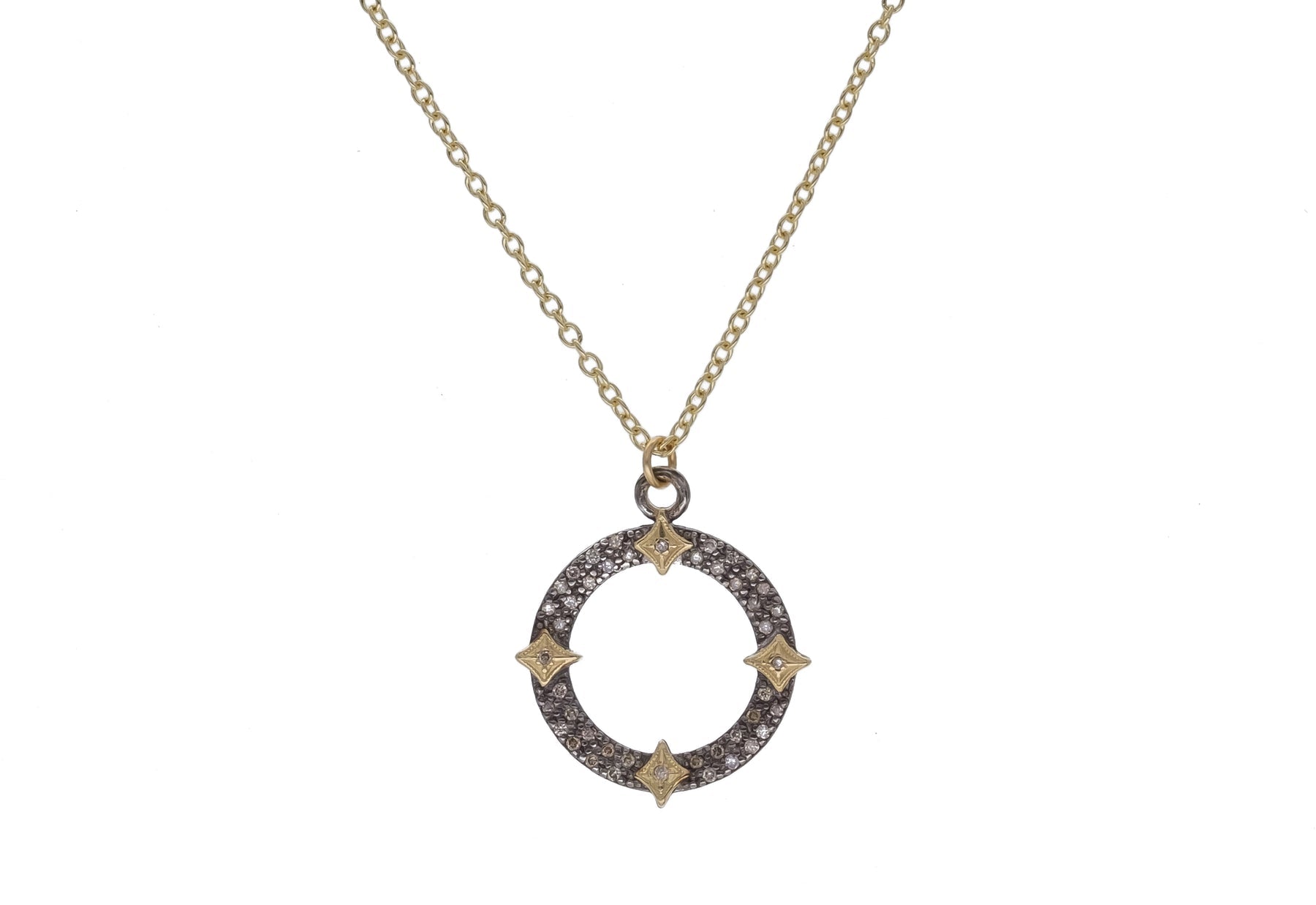 Armenta Old World Pave Diamond Circle Necklace in Sterling Silver and Yellow Gold