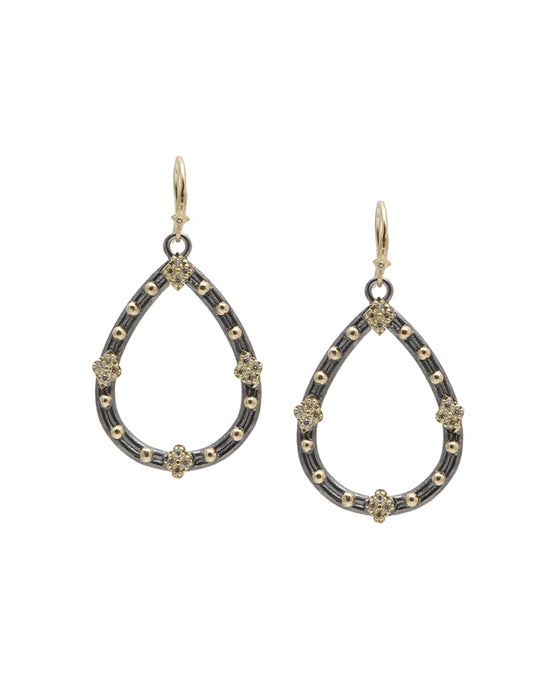 Crivelli Open Pear Diamond Drop Earrings in Silver and Yellow Gold