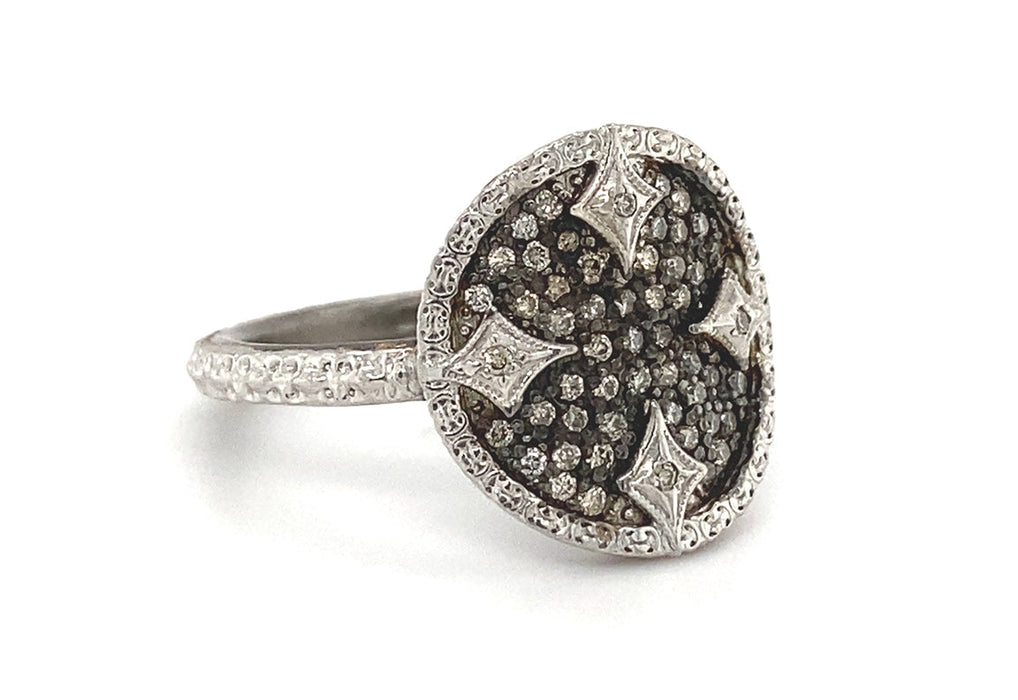 New World Pave Diamond Disc Ring in Silver