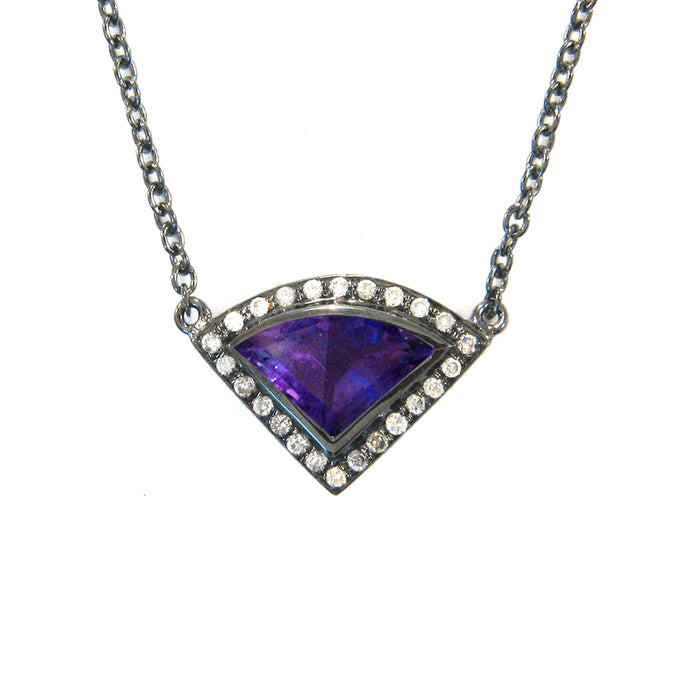 Pie Amethyst and Diamond Necklace in Blackened Silver