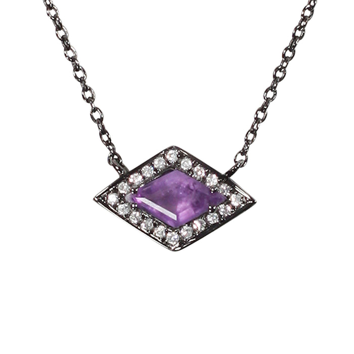 Ace Amethyst and Diamond Necklace in Blackened Silver
