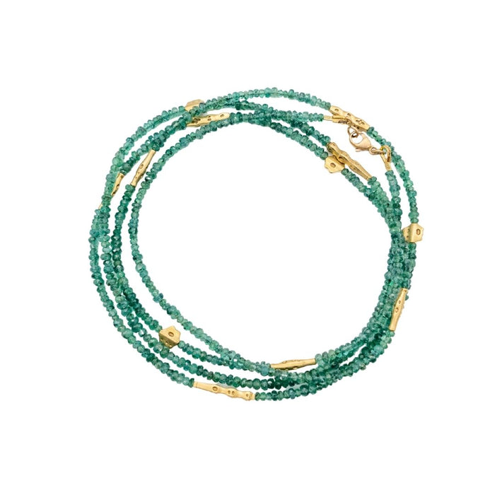 Flora Beaded Necklace with Emeralds in Yellow Gold