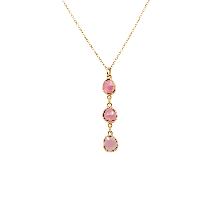 Triple Pink Tourmaline Necklace in Yellow Gold