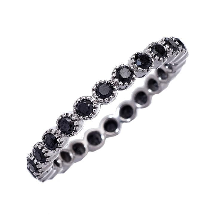 Bezel Black Diamond Band in White Gold