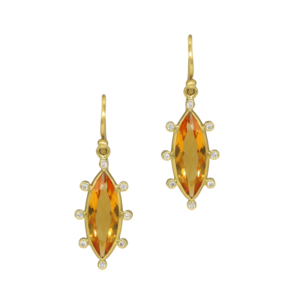Citrine and Diamond Earrings in Yellow Gold
