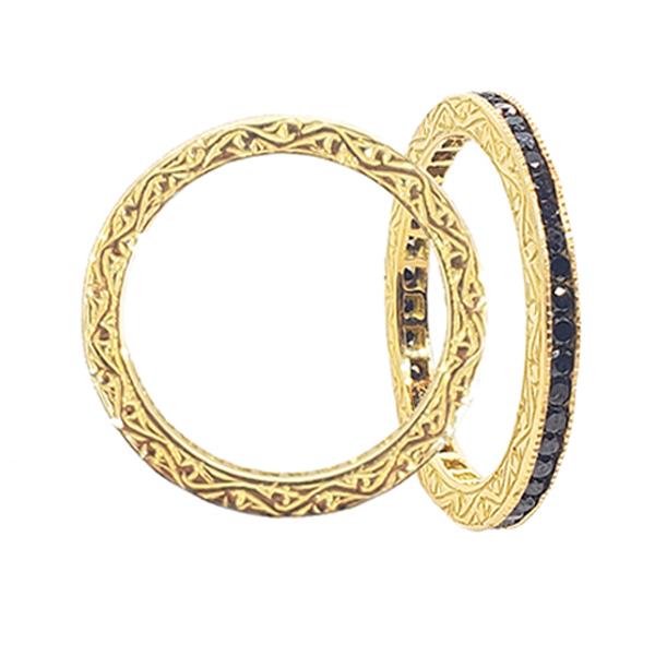The Channel Band with Black Diamond in Yellow Gold