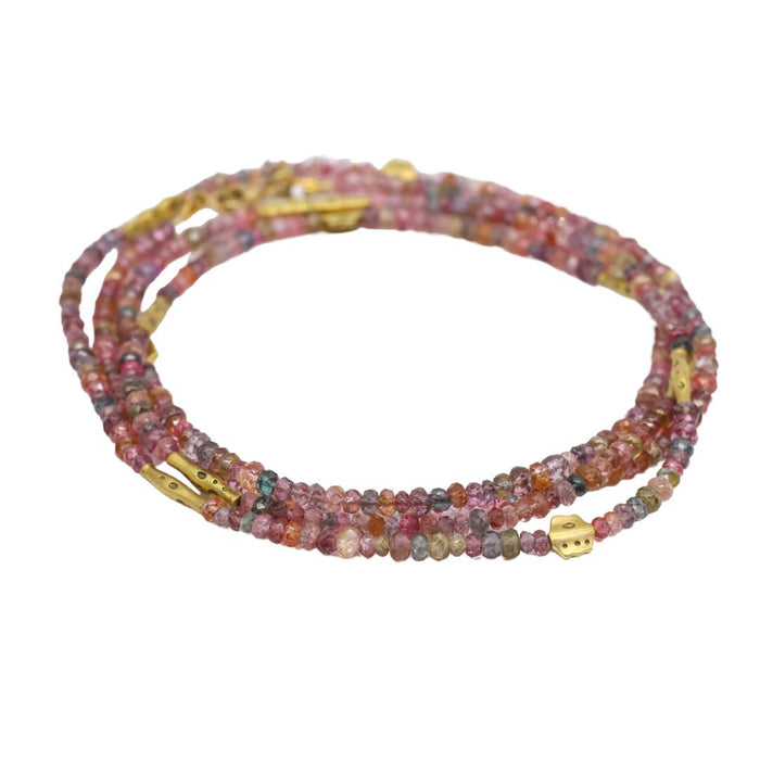 Flora Rondelle and Spinel Beaded Necklace in Yellow Gold