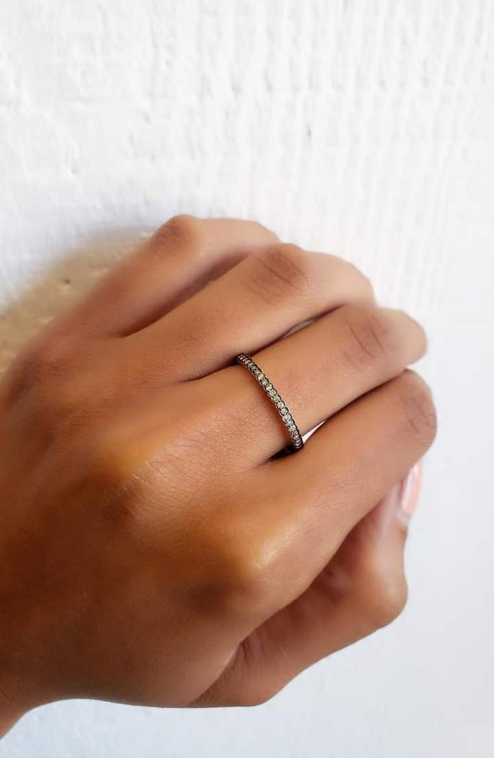 Scallop Green Diamond Band in Blackened Gold