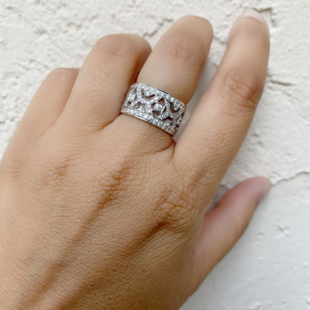 "X" Diamond White Gold Band