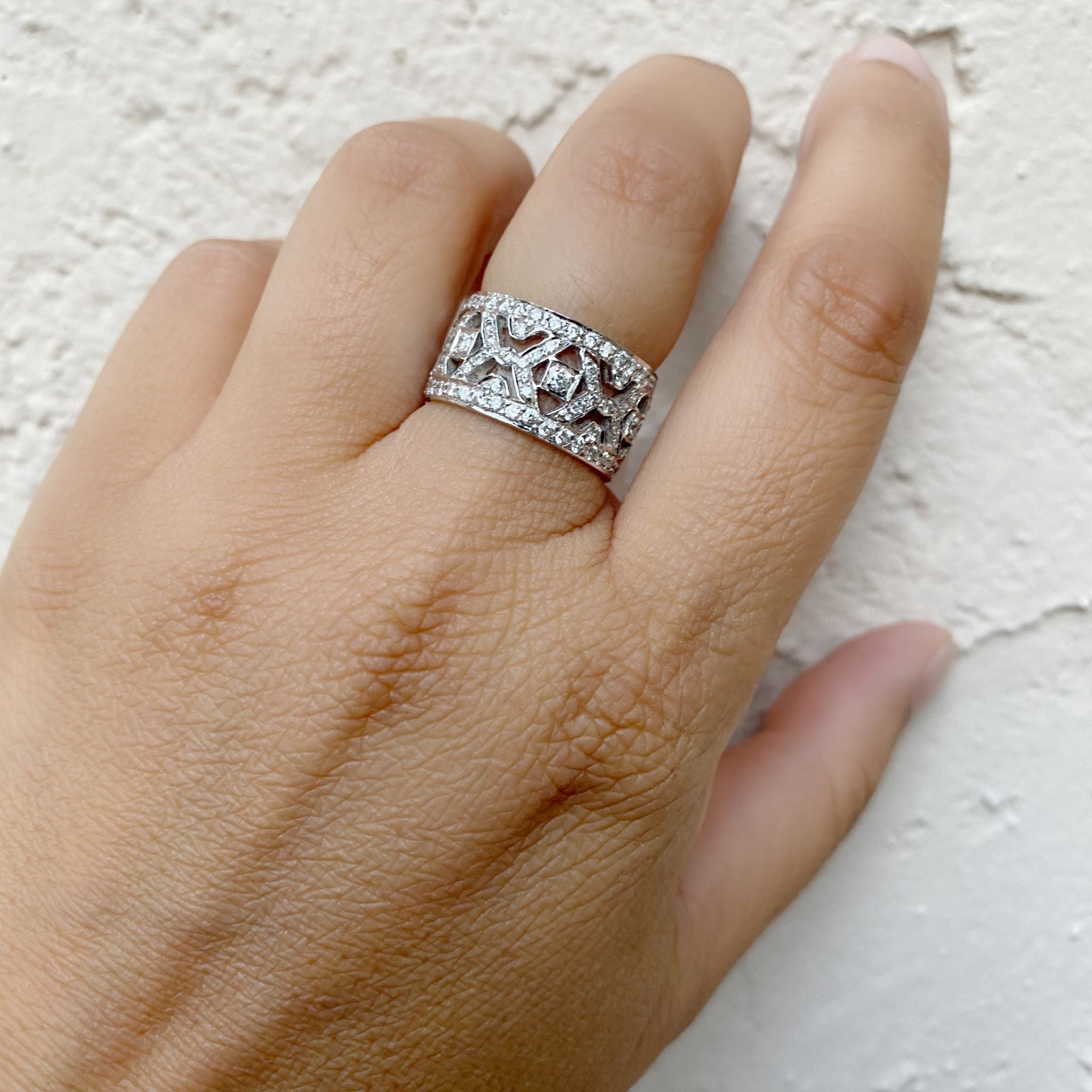 "X" Diamond White Gold Band