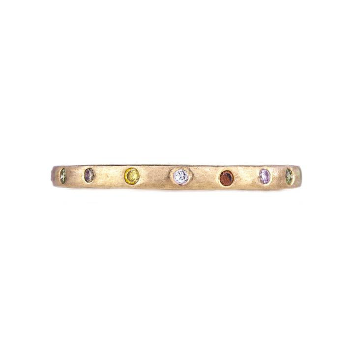 Dunes Narrow Multi-Color Band in Yellow Gold