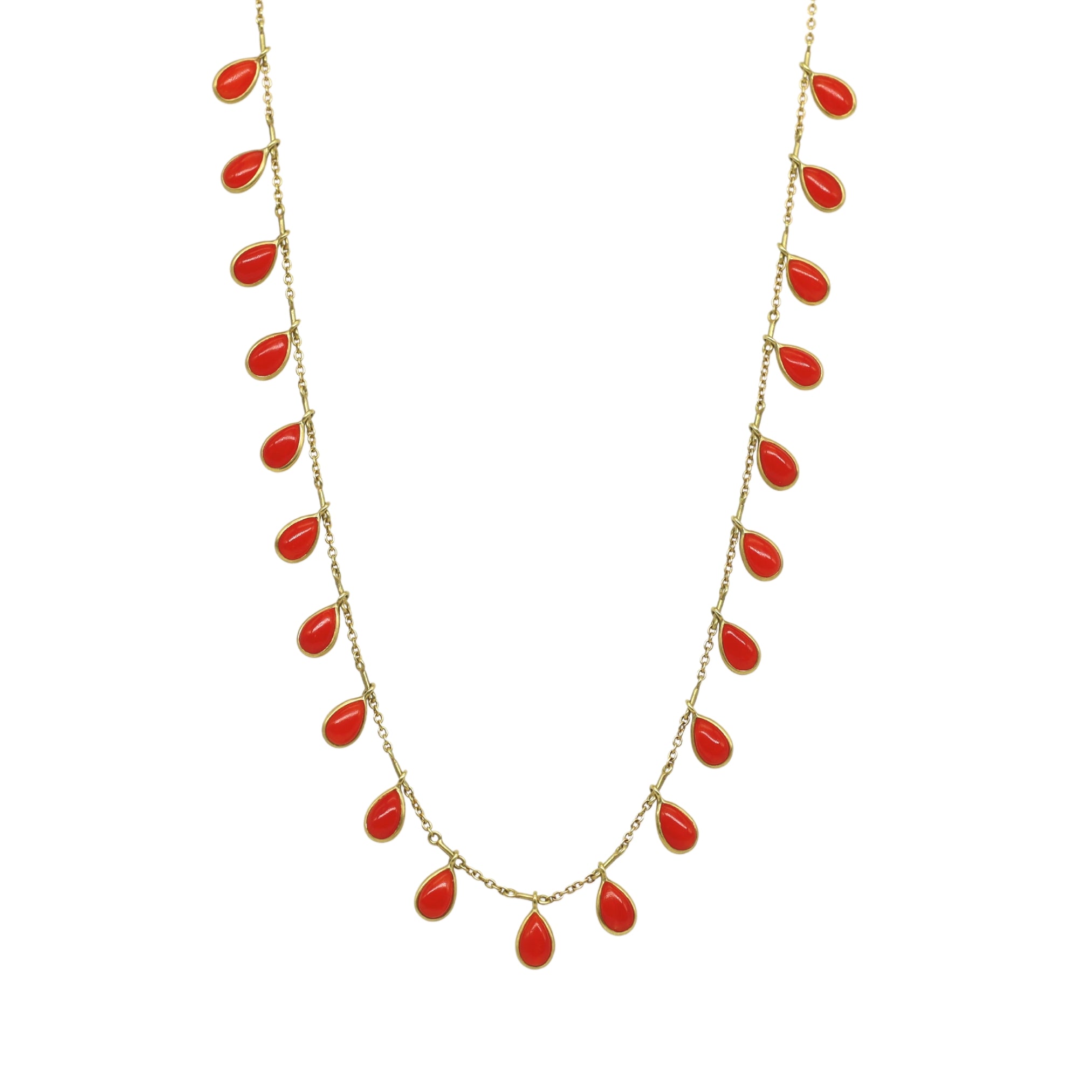 Coral Teardrop Demi-Fringe Necklace in Yellow Gold