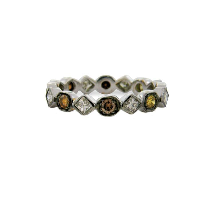 Art Deco Multi-Color Diamond Band in Blackened Gold