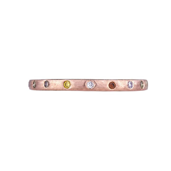 Dunes Narrow Multi-color Diamond Band in Rose Gold