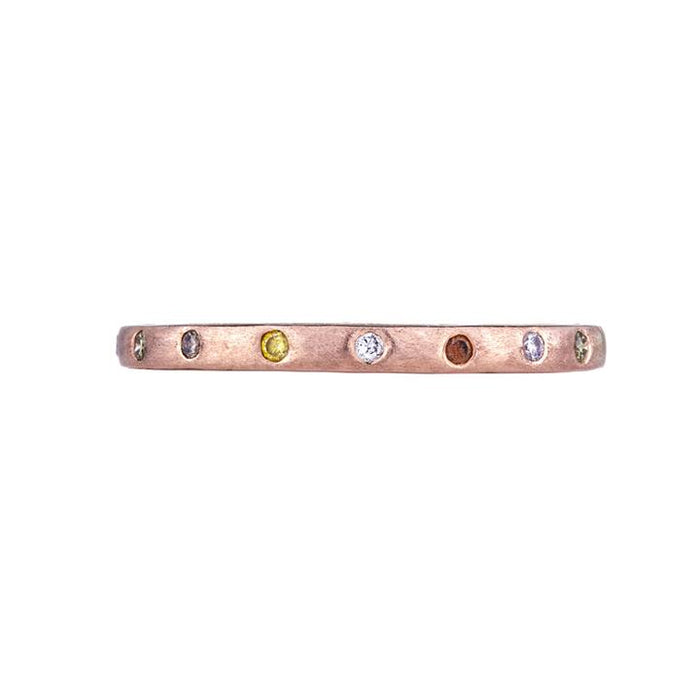 The Dunes Narrow Band with Multicolor Diamond in Rose Gold