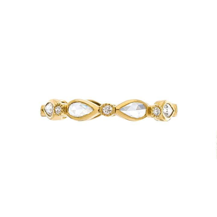 Fine Vine White Diamond Band in Yellow Gold