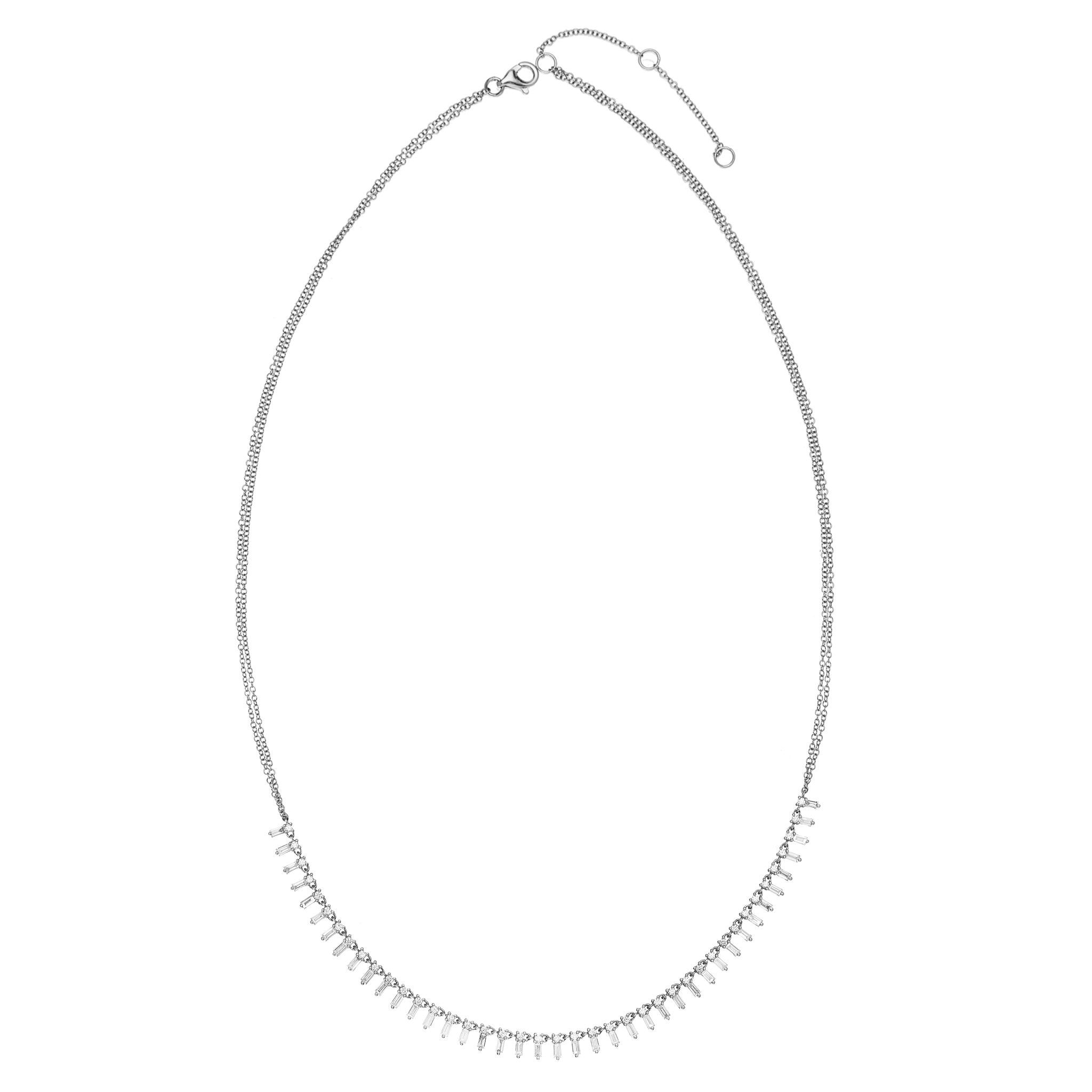 Zeena Baguette Diamond Necklace in White Gold