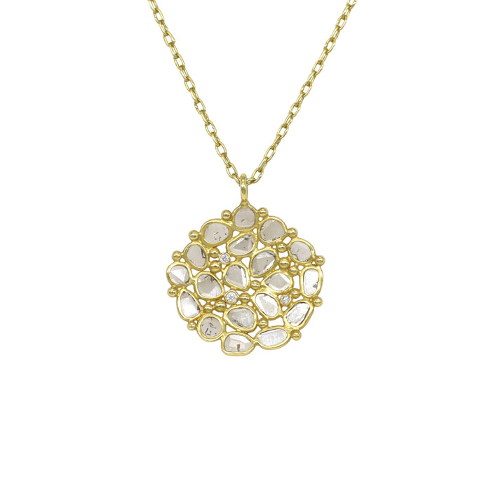 Polki Diamond Dish Pendant Necklace in Yellow Gold
