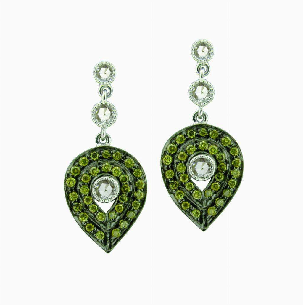 Plume Drop Green Diamond Earrings