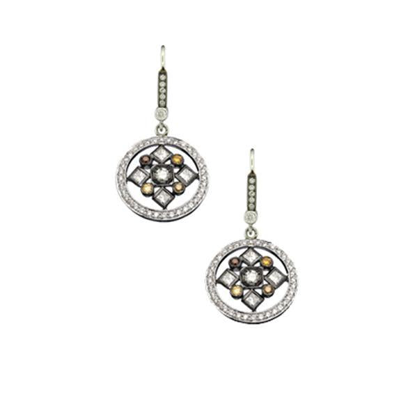 Art Deco Multi-Color and Princess Cut Diamond Drop Earrings