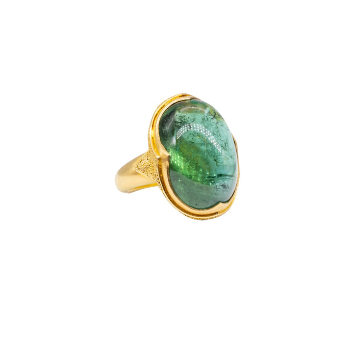 Green Tourmaline Ring in Yellow Gold