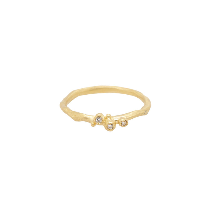 Encrusted Tiny Branch Ring in Yellow Gold