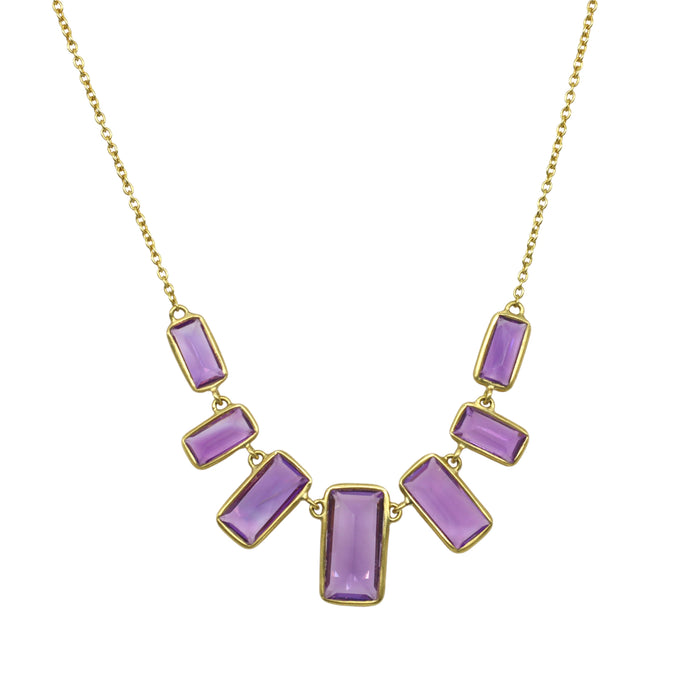 Block Amethyst Demi-Fringe Necklace in Yellow Gold