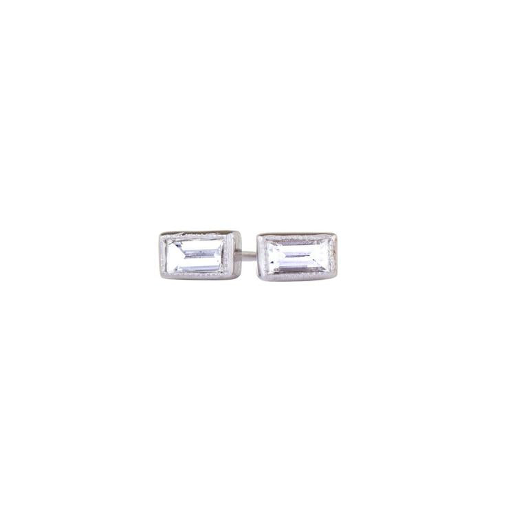 Petit Baguette Diamond Studs in White Gold