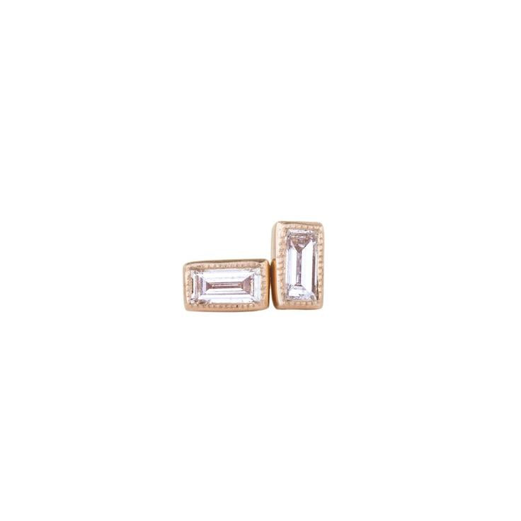 Petit Baguette Diamond Studs in Yellow Gold