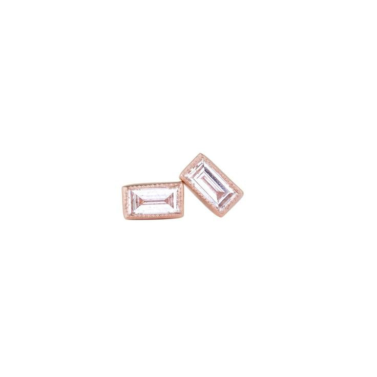 Petit Baguette Diamond Studs in Rose Gold