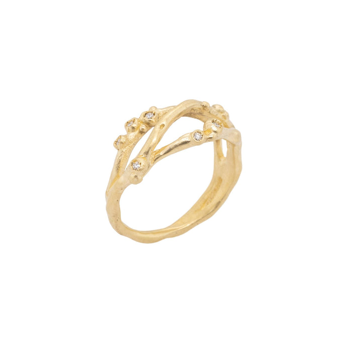 Encrusted 3 Branch Ring in Yellow Gold