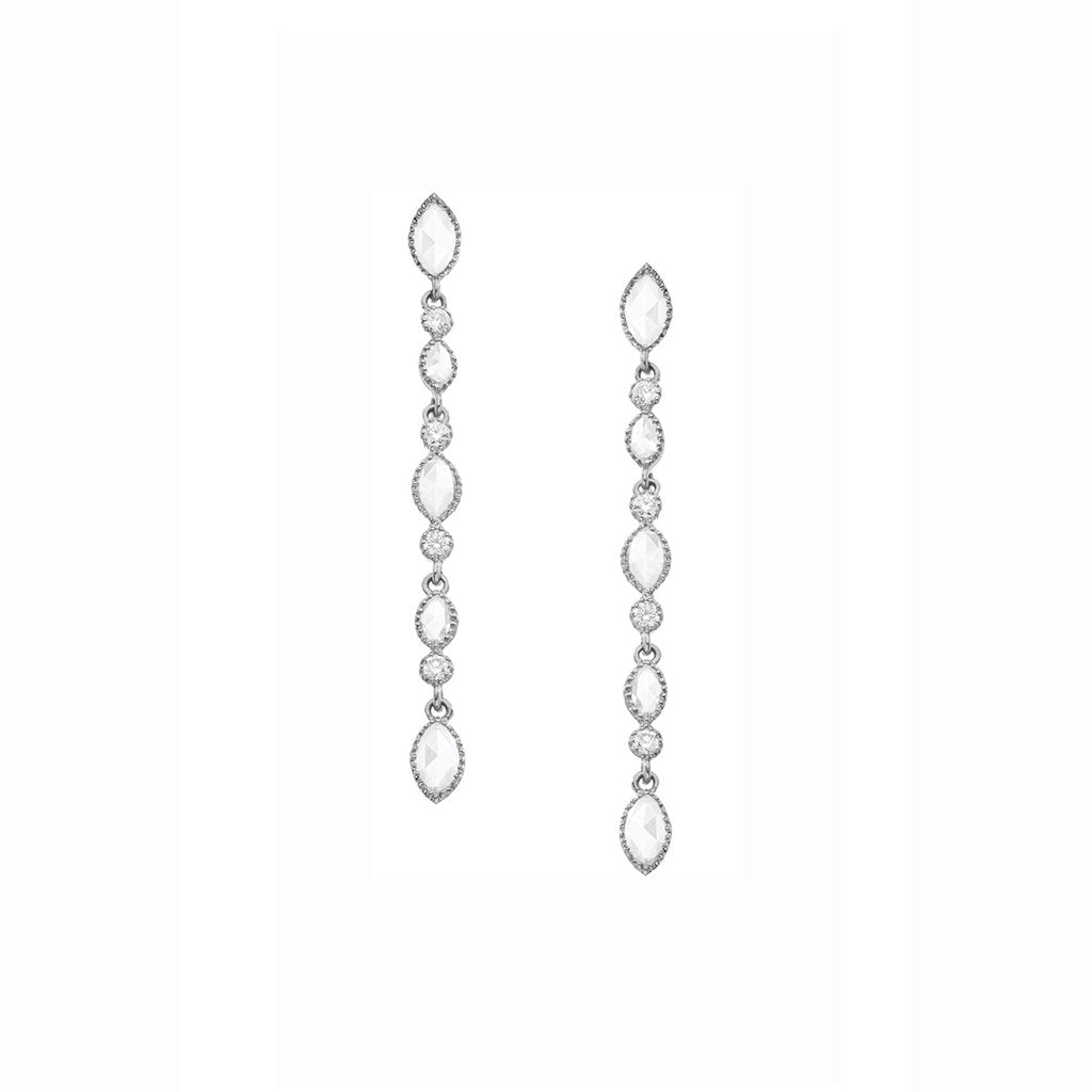Amara Marquise Rose Cut Diamond Earrings in White Gold