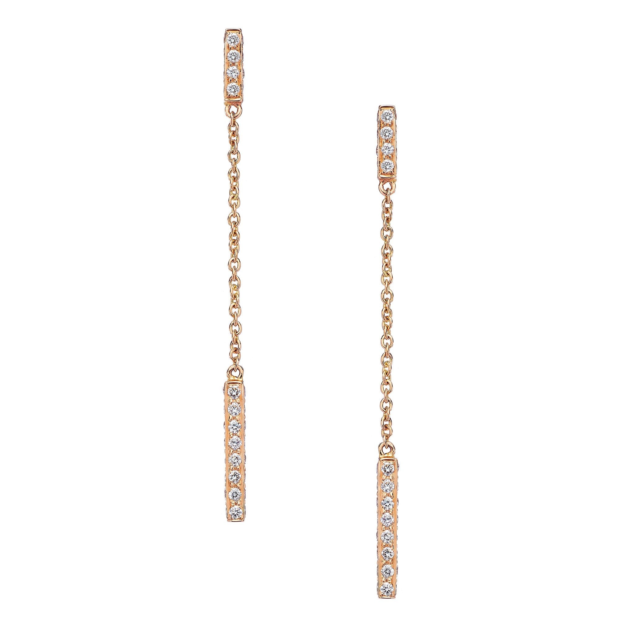Barrel Long Diamond Earrings in Rose Gold