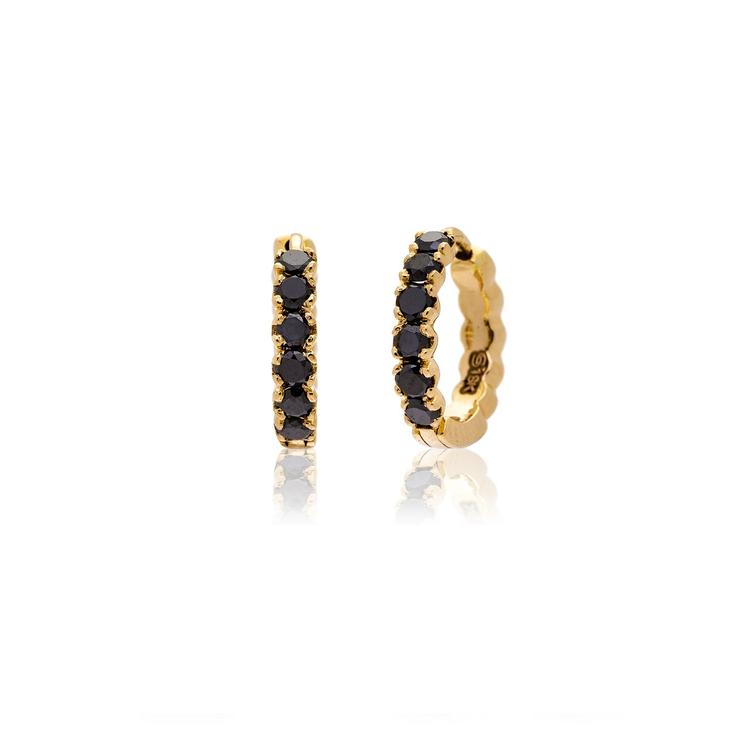 Zelda Black Diamond Huggies in Yellow Gold
