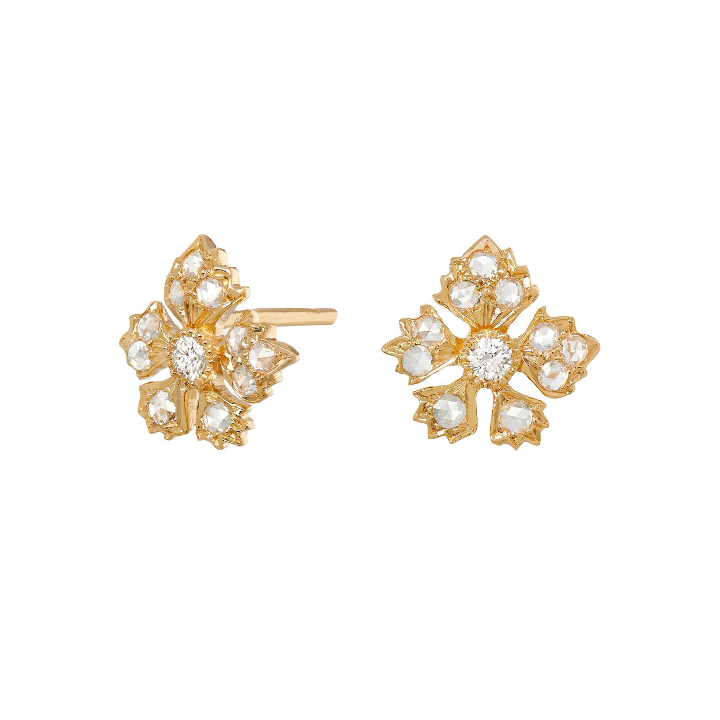 Enchanted Garden Rose Cut Diamond Studs in Yellow Gold