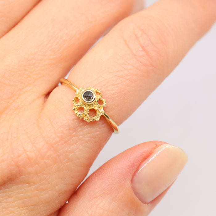 Fan Grey Rose Cut Diamond Ring in Yellow Gold