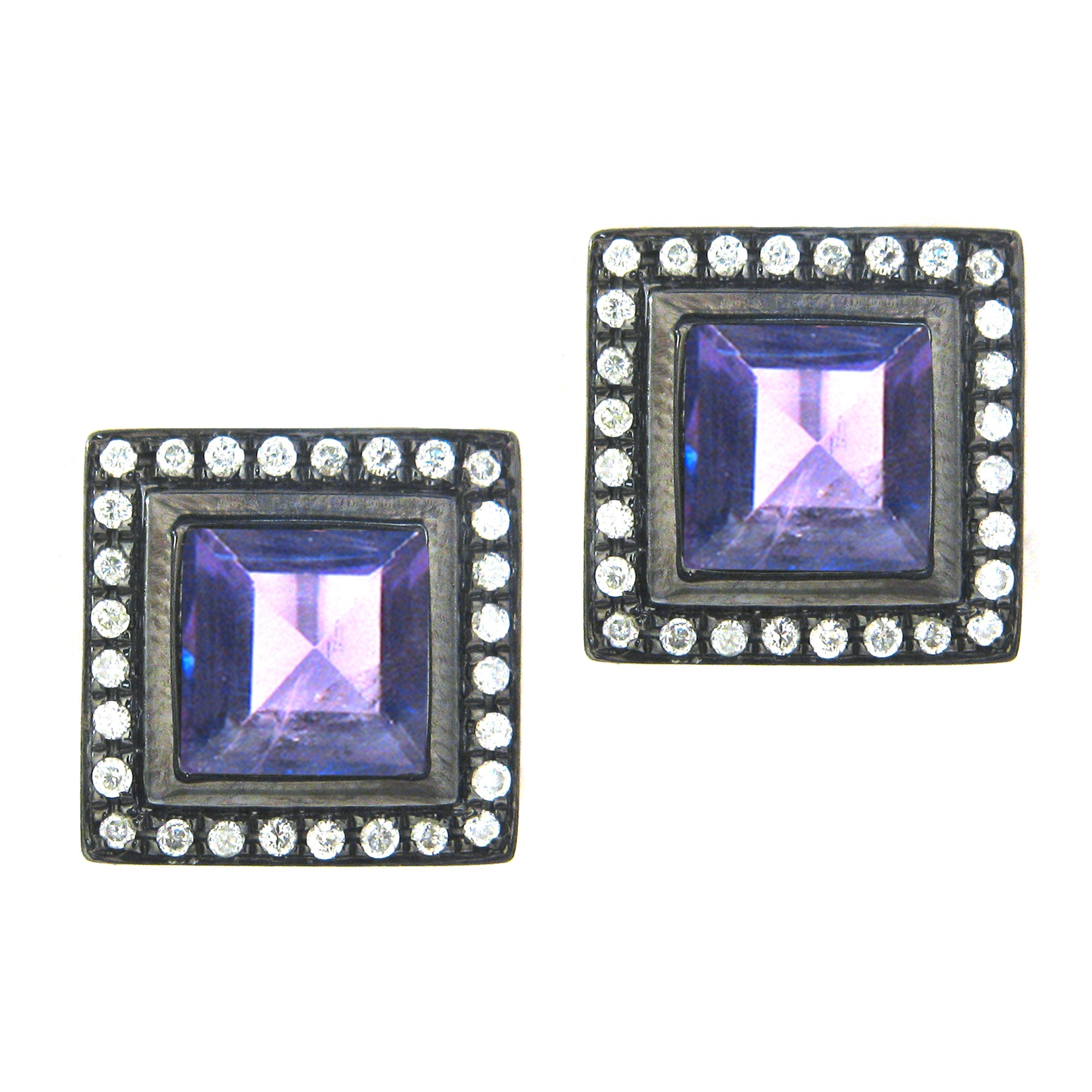 Square Gemstone Diamond Studs