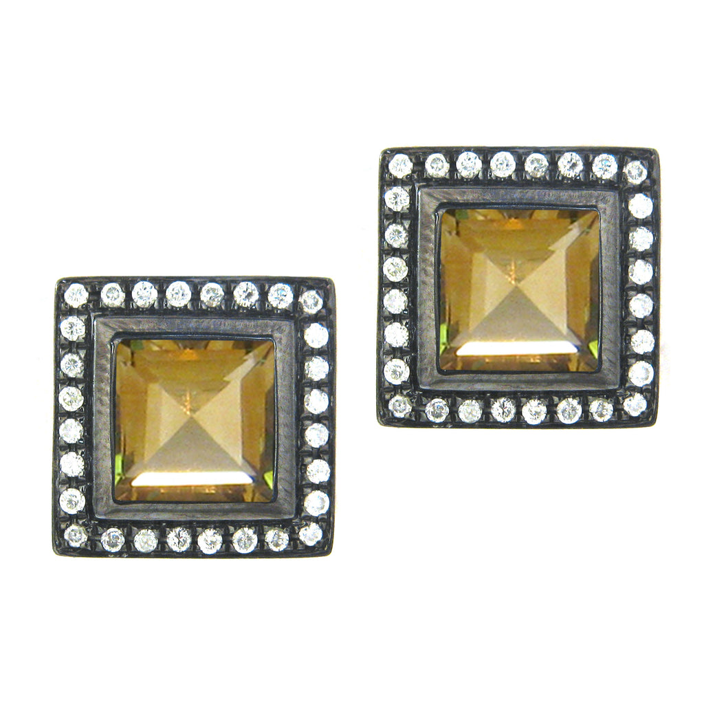 Square Gemstone Diamond Studs