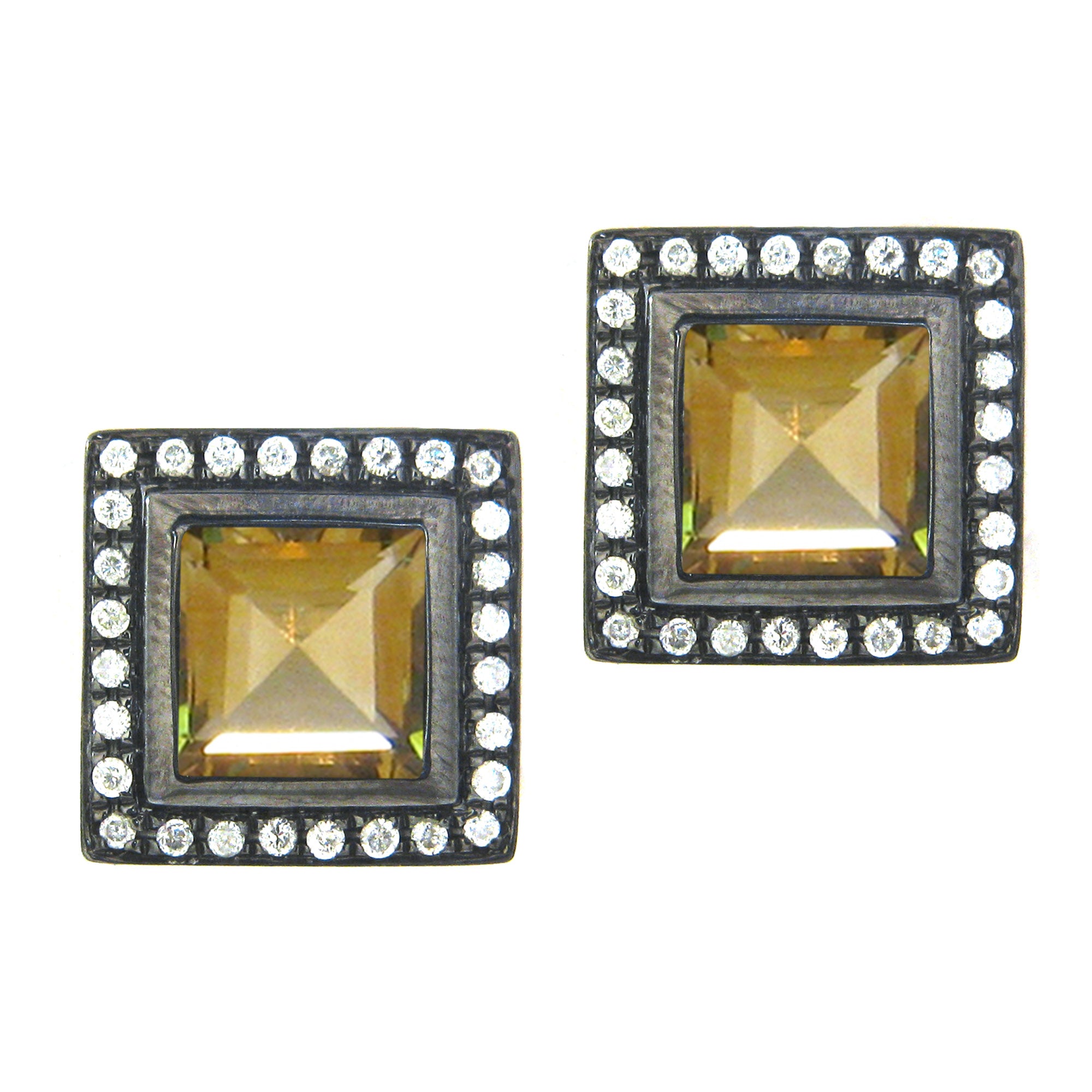 Square Gemstone Diamond Studs