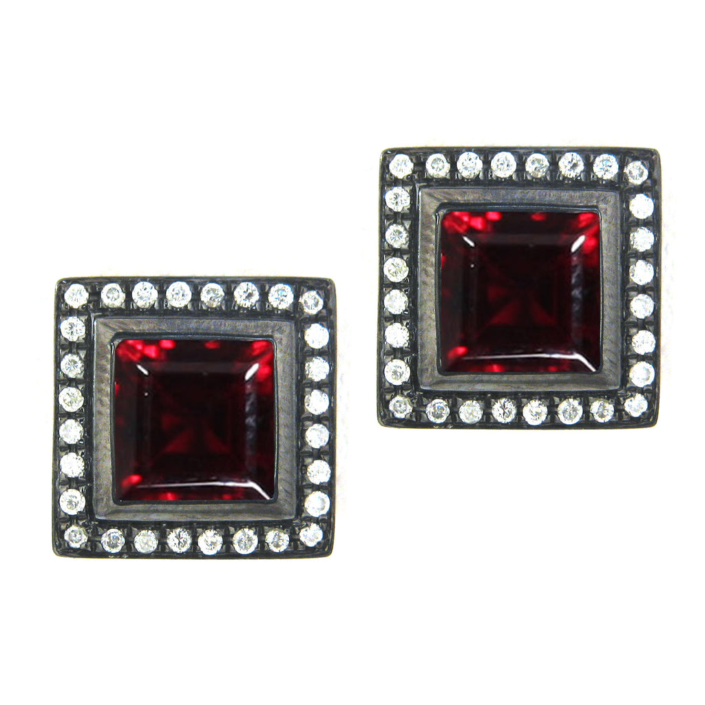 Square Gemstone Diamond Studs