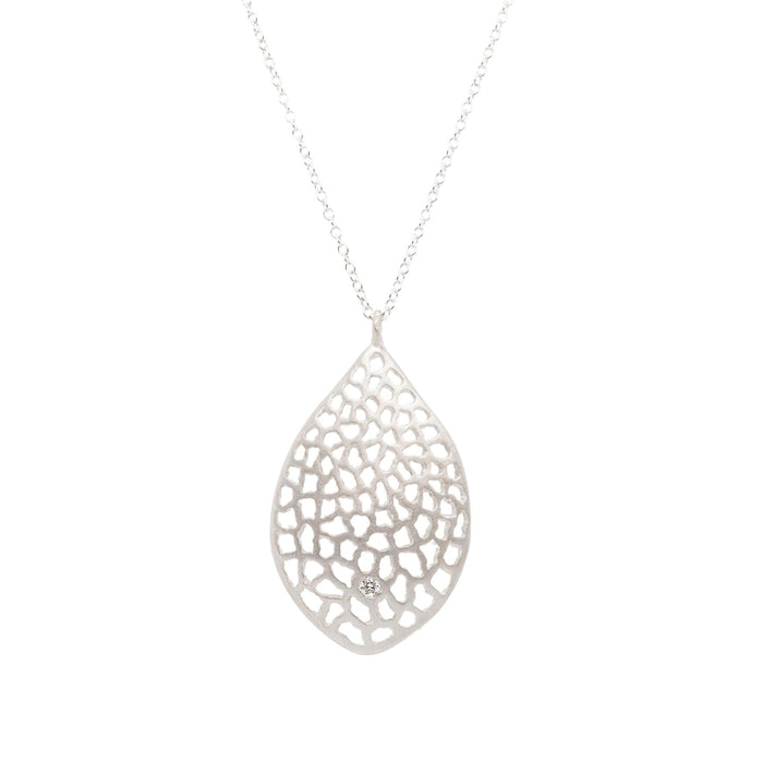 Large Lacy Leaf Necklace in Silver