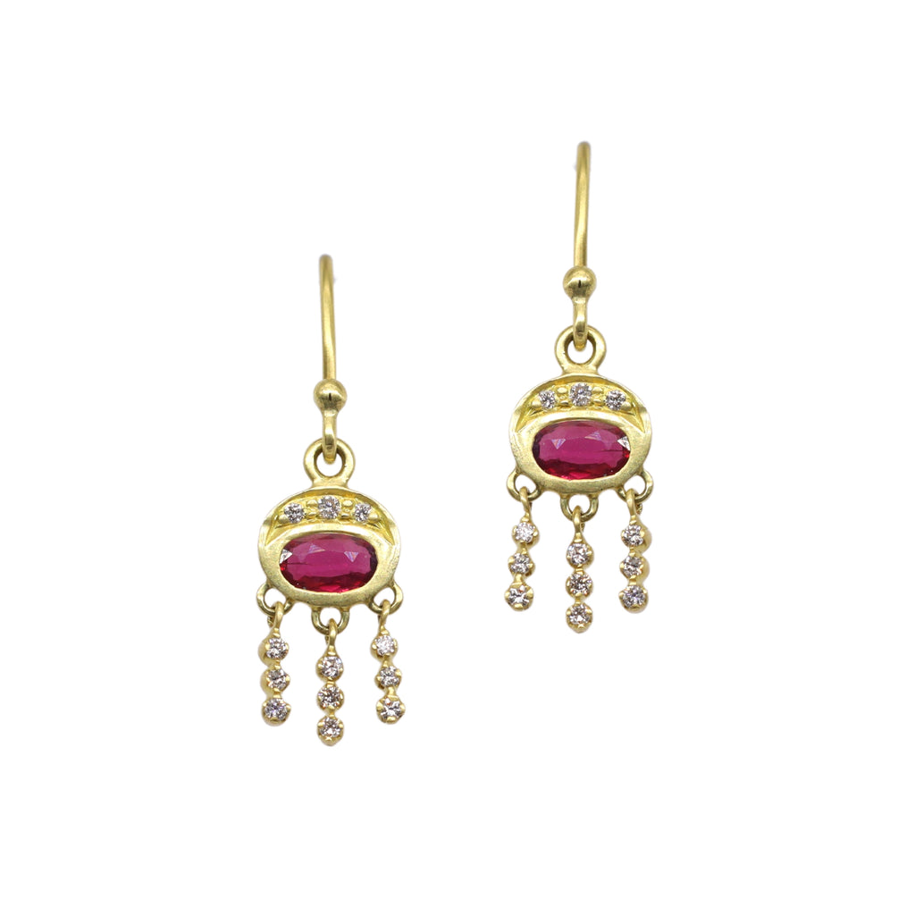 Grecian Ruby and Diamond Icicles Earrings in Yellow Gold