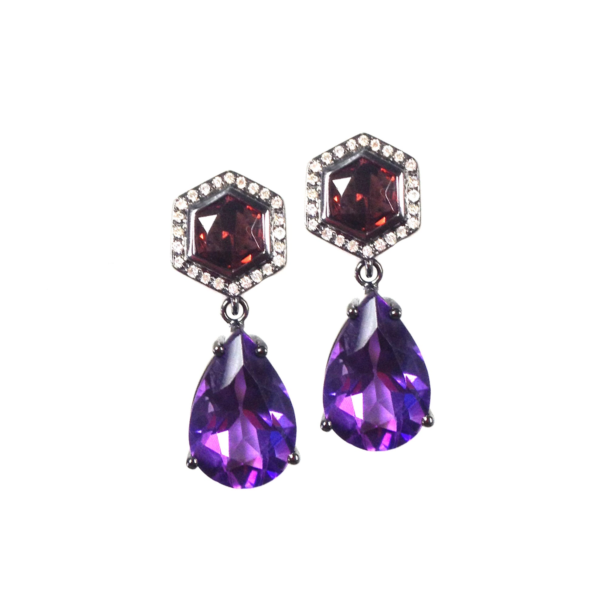 Hex Amethyst and Garnet Customizable Stud/Drop Earrings