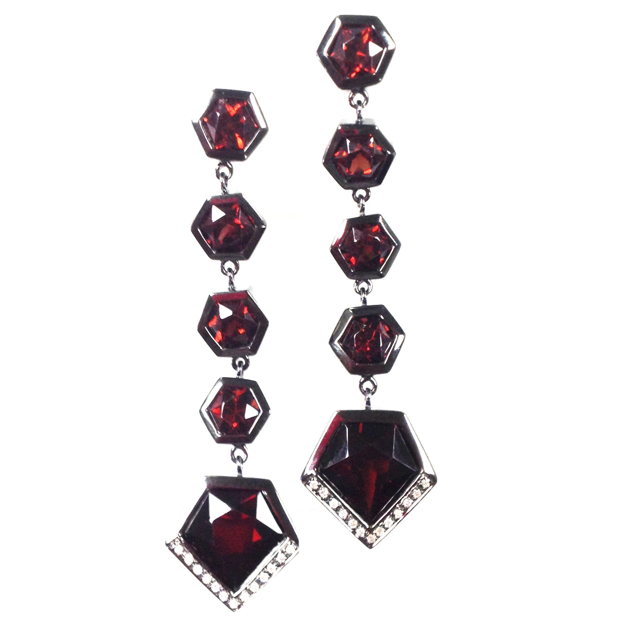 One of a Kind Garnet Hex Drop Earrings