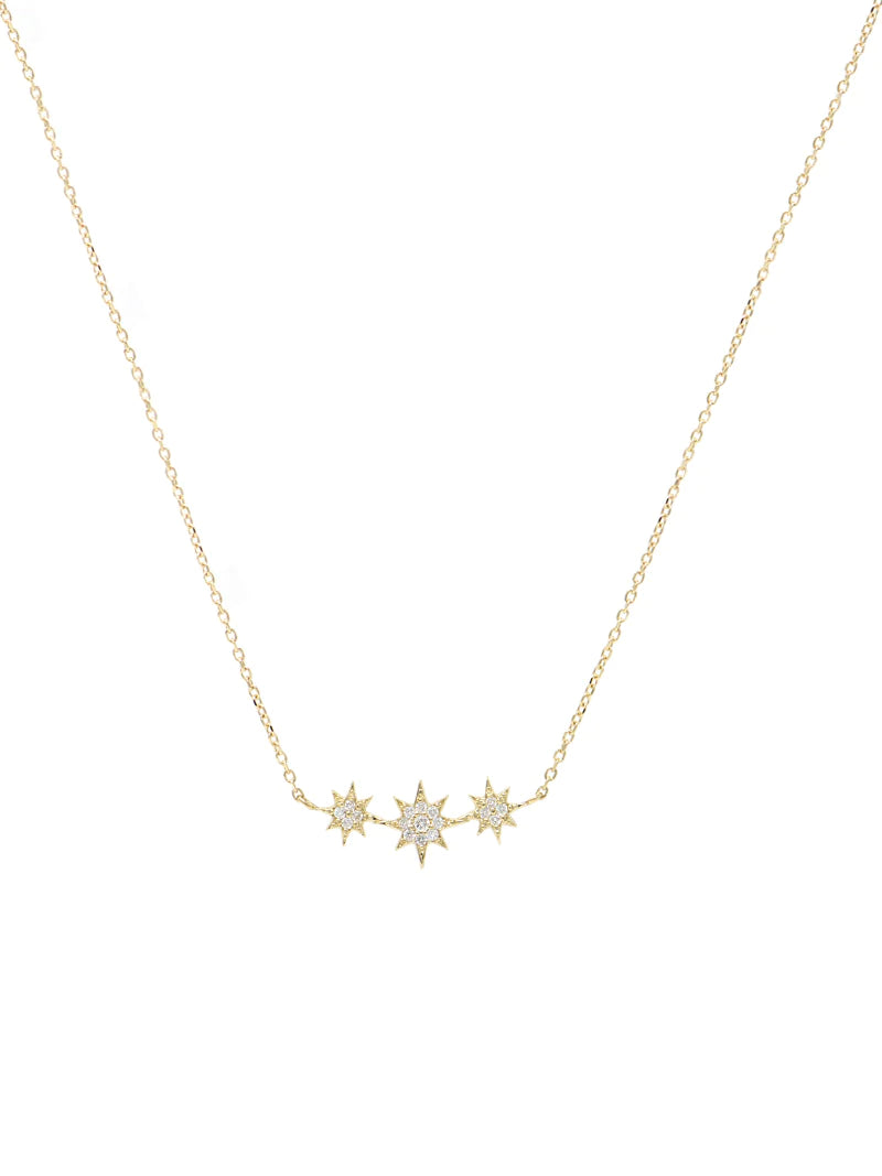 Aztec North Star Micro Bar Necklace in Yellow Gold