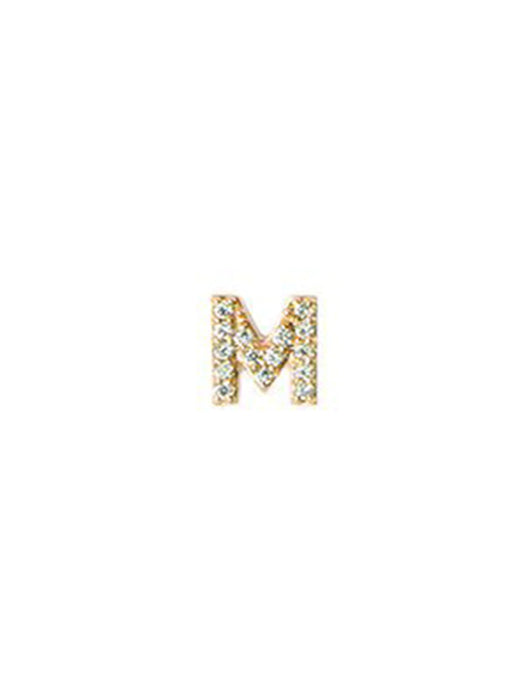 Pave Initial Single Stud M in Yellow Gold